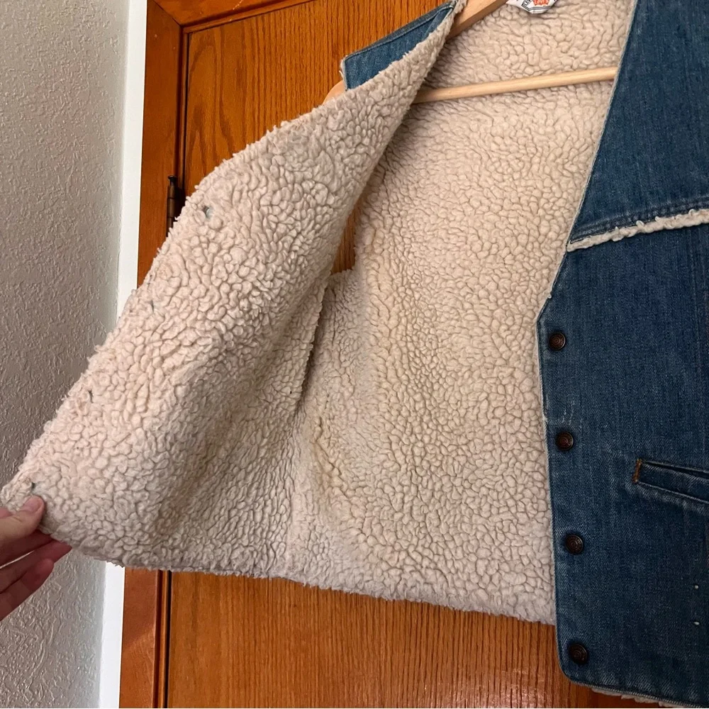 Levi's Orange Tag Blue Denim Sherpa Vest - Picture 4 of 8